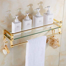 XBSXP Mensola in Vetro temperato mensole per Bagno a Parete, Acciaio Inossidabile Cromato Rifinito con 2 Ganci (Colore: Oro, Dimensioni: 50 cm)