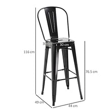 homcom Set 4 Sgabelli per Casa o Bar in Metallo Nero Leggero, Design Industriale con Poggiapiedi (44 x 49 x 116 cm)