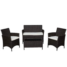 Outsunny Salotto da Esterno Set 4 Pzi:1 Divano/2 Poltrone/1 Tavolino, Mobili Giardino in Rattan, Nero e Bianco