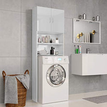 Tidyard Mobile per Lavatrice, Mobiletto Bagno, Armadio Alto per Lavatrice, con 2 Ante e 2 Scomparti Aperti, 64x25,5x190 cm in Truciolato Bianco Lucido