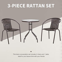 Set Tavolo e 2 Sedie da Giardino in Acciaio e Rattan Marrone