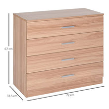 HOMCOM Cassettiera Salvaspazio in Legno, Comò con 4 Cassetti per Camera da Letto, Rovere, 72x33.5x67cm