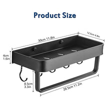 GERUIKE Mensola da Doccia, Cestino da Doccia in Alluminio, Finitura Opaca Nero Organizer Doccia , Con Portasciugamani e Gancio, Senza Chiodi, Autoadesiva, Antiruggine, Per Bagno e Cucina