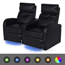 Festnight- Moderno Divano/Poltrona da Cinema Reclinabile a 2 posti con LED Pelle Artificiale Nera