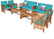 YRRA - Set di 4 divani in legno di acacia con cuscini resistenti all'acqua, imbottiti per patio, tavolo da salotto per giardino, cortile, piscina (1 bianco)-2_turchese