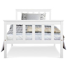 Letto singolo in legno di pino massiccio con rete a doghe di legno con testiera, 90 x 190 cm, colore: bianco
