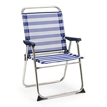 SOLENNY - Sedia da spiaggia pieghevole Marinera con schienale alto blu e bianco.