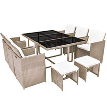UnfadeMemory Set da Pranzo da Giardino per Giardino o Patio 11 pz con Cuscini in Polyrattan Beige