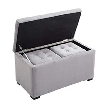 homcom Cassapanca Portaoggetti Set di 3 Pezzi con 2 Sgabelli Pouf in Velluto, Grigio Perla