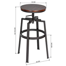 Homy Casa - Set di 2 Sgabelli da bar - Stile Vintage Industriale - in Metallo e MDF - Regolabile in Altezza 61-74 cm