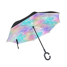 LENNEL Dreamy Sun Moon Reverse pieghevole ombrello invertito maniglia a forma di C doppio strato design antivento con strisce riflettenti di sicurezza notturna
