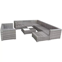 SKM Set Divani da Giardino 10 pz con Cuscini in Polyrattan Grigio