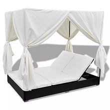 vidaXL Lettino Prendisole in Polyrattan con Tende Nero Letto Sdraio Giardino