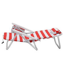 SONGMICS Sedia da Spiaggia Portatile, Alluminio, Tasca Termica e Cuscino, Spiaggina Pieghevole, Reclinabile, Leggera, Resistente, Sedia da Esterno, Righe Rosse e Bianche GCB63BU