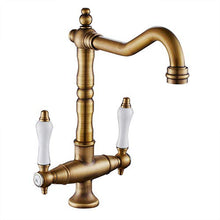 Faucet-4456 360 Rubinetto Girevole della Cucina, Rubinetto Tradizionale della Cucina del Doppio della Porcellana Dell'ottone Antico, Rubinetto della Doppia in Ottone Solido della Leva