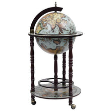 FAMIROSA Minibar a Forma di Globo con Supporto in Legno di Eucalipto Blu
