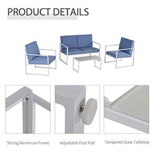 Set Salotto da Giardino Divano 2 Poltrone e Tavolino in Metallo Bianco e Blu