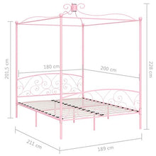 SKM Letto a Baldacchino Rosa in Metallo 180x200 cm