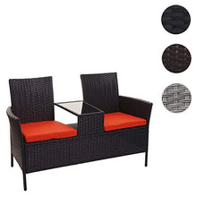 Mendler Divano Sofa per l'esterno Doppia Seduta portavivande HWC-E24 polyrattan Nero Cuscini Arancione