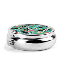Scatola rotonda per medicina portatile, mini portapillole in metallo, dispenser per pillole, borsa da tasca, regalo da viaggio, design Collie Florals