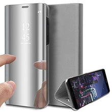 Saceebe Compatibile con Galaxy S10 Custodia pelle Cover a libro Specchio Mirror effect Electroplating Plating Portafoglio Flip Case Custodia in pelle Anteriore e posteriore Bumper Cover,argento