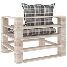 FAMIROSA Divano da Giardino Pallet Cuscini Grigi a Quadri Legno di Pino