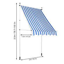 Dioche - Tenda da sole per balcone, con manovella manuale, altezza regolabile, 2,0 x 1,2 m (strisce blu e bianco)