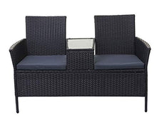 Mendler Divano Sofa per l'esterno Doppia Seduta portavivande HWC-E24 polyrattan Nero Cuscini Grigio