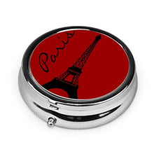 Scatola rotonda per medicina portatile, mini portapillole in metallo, dispenser per pillole tascabili, borsa regalo, Torre Eiffel, Parigi rosso