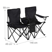 relaxdays Sedia da Campeggio Doppia, Pieghevole e Portatile, con Portabevande e Borsa Termica, Scomparti, Nero