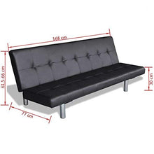 Vislone Divano Letto 3 posti, Regolabile in 3 Posizioni Reclinabili Diverse, Divano Letto in Pelle con 2 Cuscini, 168x77x(61,5/64 / 66) cm Nero