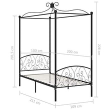 SKM Letto a Baldacchino Nero in Metallo 100x200 cm (23.3kg)