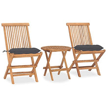 vidaXL Set da Pranzo Giardino Pieghevole 3 pz Cuscino Massello di Teak