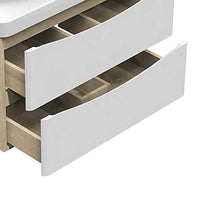 Xinyang Mobile da bagno sospeso 80 cm bianco + rovere con doppi cassetti e lavabo in pietra artificiale bianca