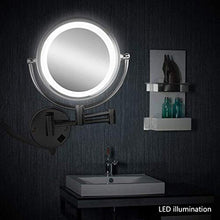 WZDD Specchio Trucco da Parete con Luce LED, Specchio Ingranditore 10X, Specchio Cosmetico Illuminato Nero - 360° Girevole E Rotondo