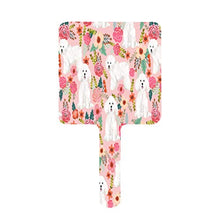 Specchio a mano, bichon floreale carino bichon frise dog best florals quadrato palmare specchio con manico per trucco casa salone viaggio uso 9 cm L x 16 cm L