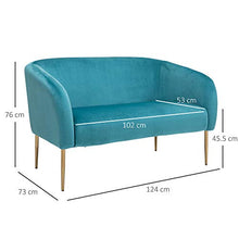 homcom Divano 2 Posti Seduta Imbottita Schienale e Braccioli, Arredamento Soggiorno, Sala, Ufficio, Verde, 124x73x76cm
