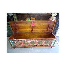 int. d'ailleurs - Cassapanca Lunga Dipinta con Coperchio in Legno di Mango Decorato con Ottone 146 cm - PAL-1020