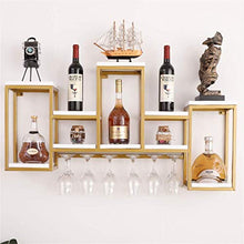 SBDLXY Scaffale Galleggiante per Vino in Legno con Supporto per calici | Armadi per Vino per Cucina, Sala da Pranzo, Bar o Cantina | Cornice Dorata con placca Bianca