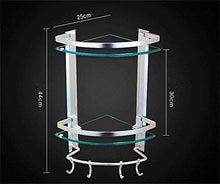 GJJSZ Scaffale Triangolare a Due Piani in Alluminio per Spazio Bagno con Ganci,Ripiani in Vetro/portaoggetti,mensola da Bagno a Parete