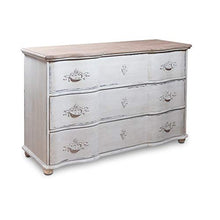 tapidecor Comò grande in legno bianco rotondo decapato con 3 cassetti 130 x 45 x 80