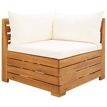 Elemento modulare per divano con cuscino in legno di acacia.