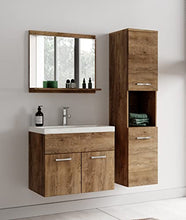 Set di mobili da bagno Montreal 02, 60 cm, con lavabo, mobile sottolavabo, specchio, colore: rovere marrone