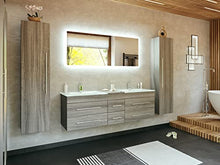 Set da bagno Vitro XL 4 parti incl. lavabos vetro, specchio LED rovere grigio