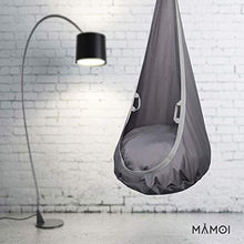 Grotta dell'altalena in cotone grigio scuro e bianco | Altalena naturale da interno per bambini con maniglie in materiale | Sedia pensile per bambini con imbottitura in silicone | 100% ECO
