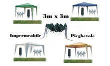 GrecoShop Gazebo Pieghevole Impermeabile in Alluminio 3x3m Verde/Blu/Bianco/Giallo Ocra