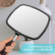 Auxmir Specchio Trucco Specchio Portatile Professionale Specchio Parrucchiere 23x20 cm Specchio a Mano con Manico Antiscivolo Alta Definizione per Barbiere Salone, Nero