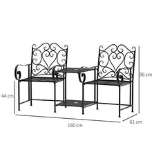 Panchina 2 Posti da Giardino 160x61x96 cm con Tavolino Nera