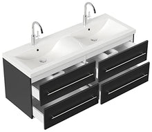 Set di mobili da bagno PersepolisXL nero satinato con 2 colonne e specchio a LED
