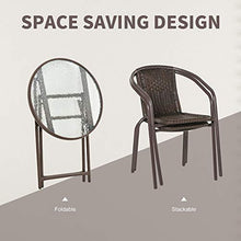 Set Tavolo e 2 Sedie Pieghevoli da Giardino in Acciaio e Rattan Marrone